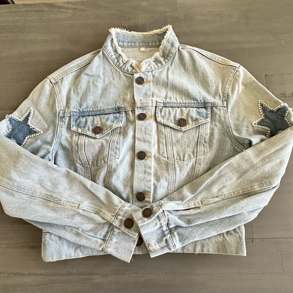 Embroidered Stars Pearl Denim Jacket 2